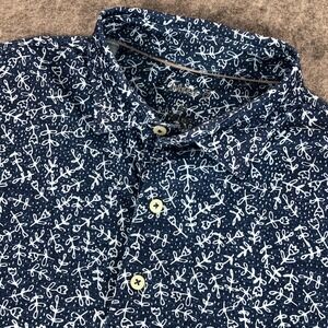Johnnie-O Polo Shirt Mens Medium Blue Floral Print Short Sleeve Stretch Golf